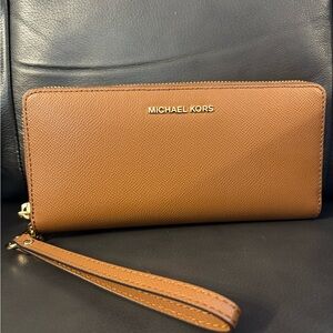 Michael Kors Brown Leather Wristlet